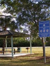Pavilion and park sign at Barbara Farrell Park